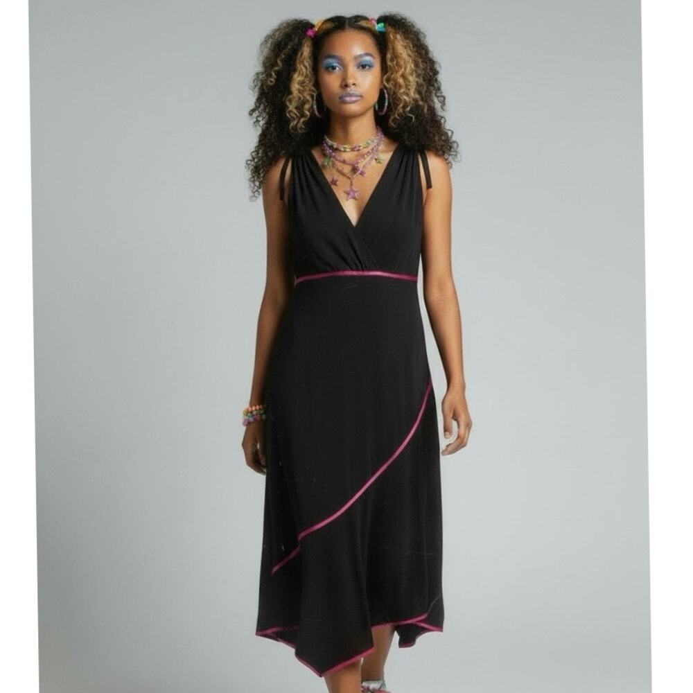 VTG Y2K Taboo Babydoll Asymmetrical Midi Dress L/XL Fairy Goth Black Pink